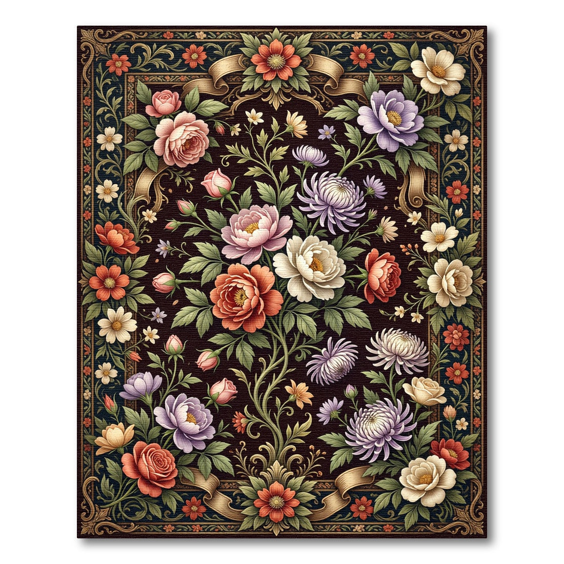 Ornate Floral Garden Medallion Rug