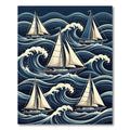Navy Blue Sailboat Nautical Wave Composition Rug