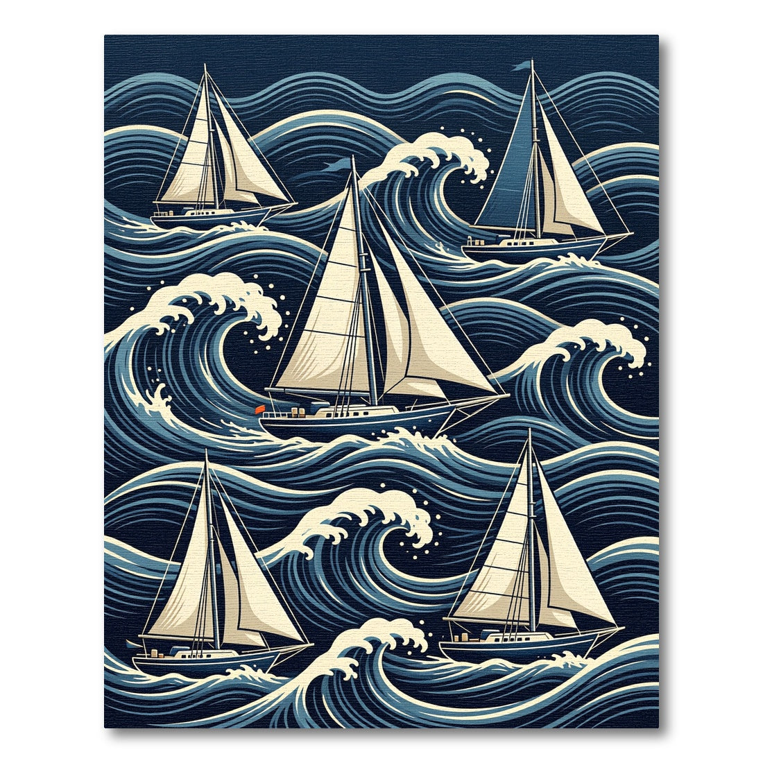 Navy Blue Sailboat Nautical Wave Composition Rug