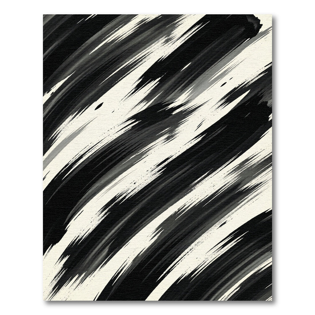 Modern Black and White Abstract Brushstroke Rug
