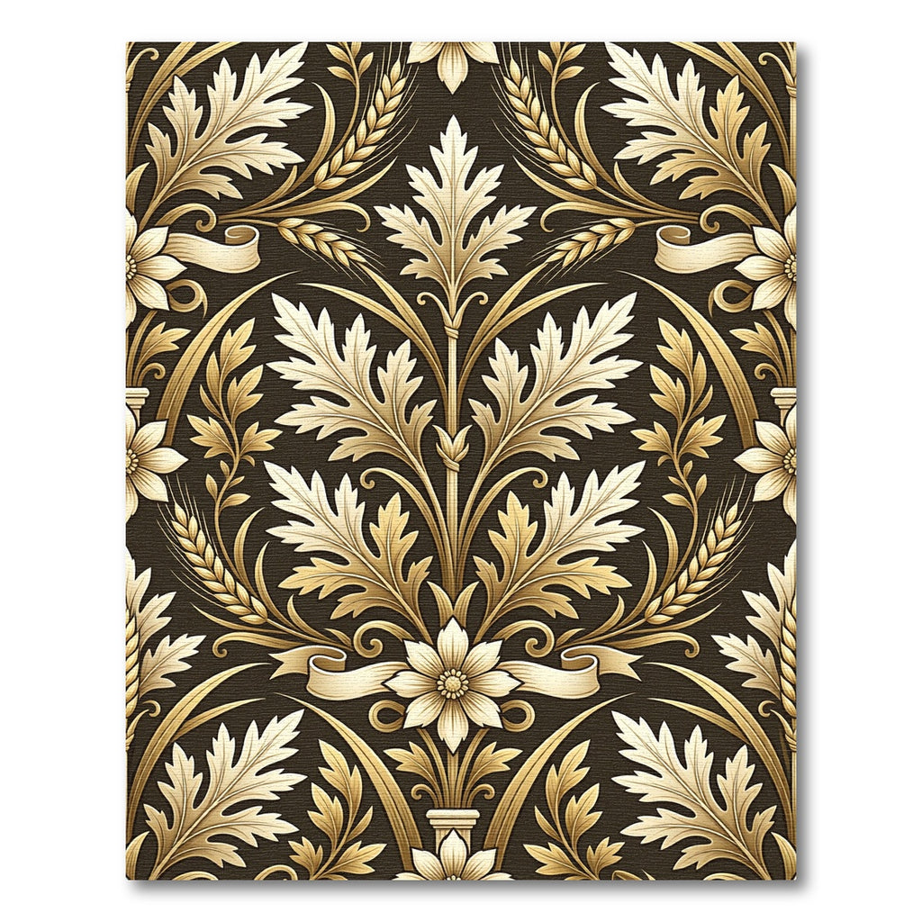 Ornate Gold Leaf Floral Meadow Rug