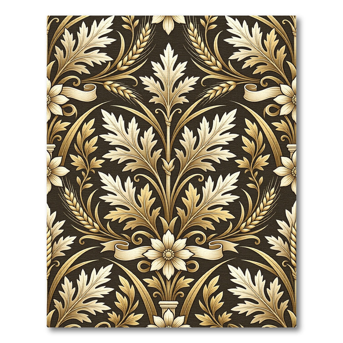 Ornate Gold Leaf Floral Meadow Rug