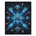 Electric Blue Cybernetic Circuit Grid Rug