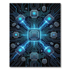 Electric Blue Cybernetic Circuit Grid Rug