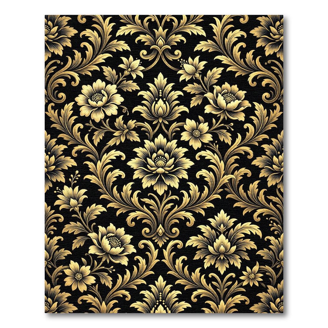 Elegant Gold Damask Floral Scroll Rug