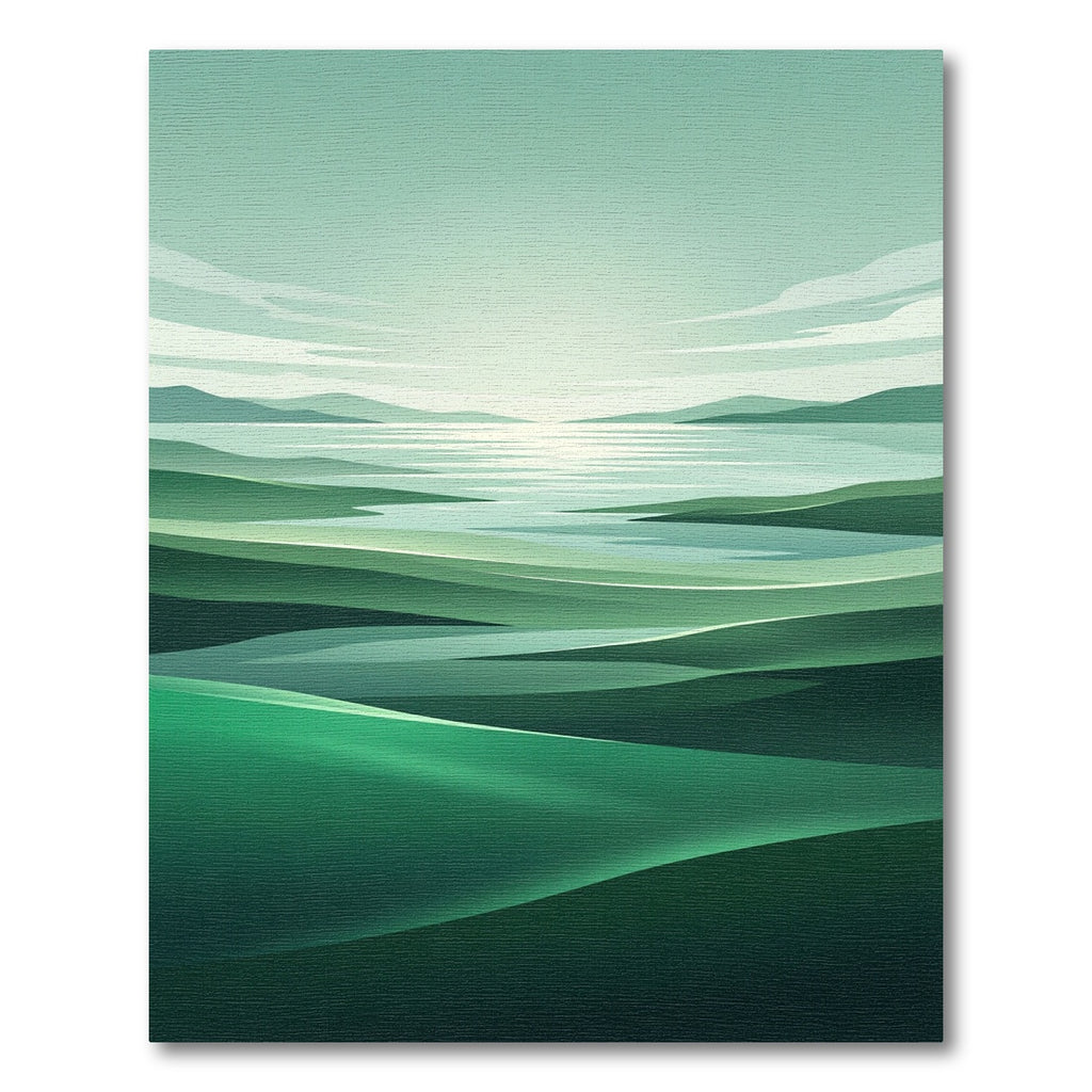 Serene Green Abstract Landscape Waves Rug