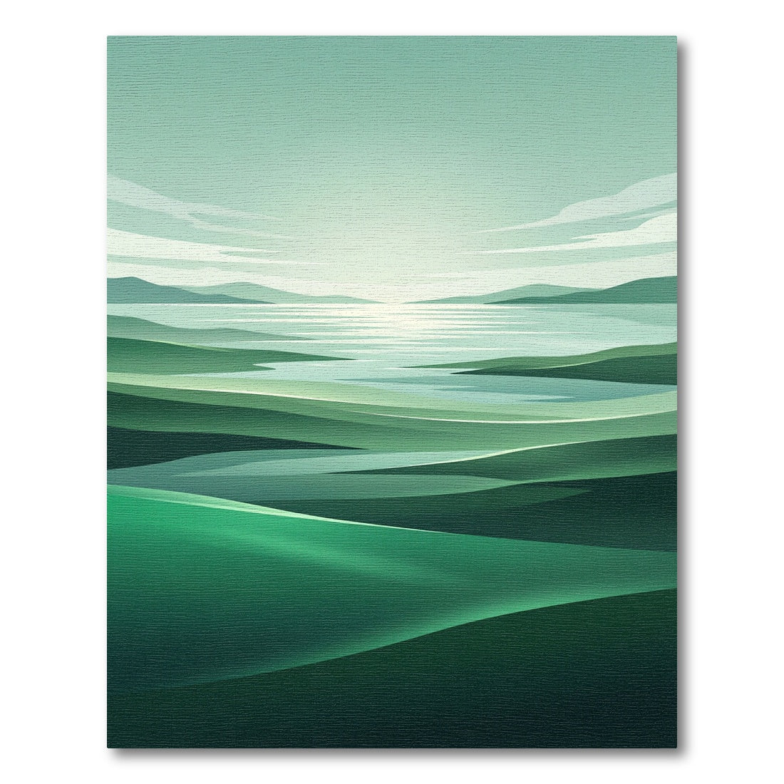 Serene Green Abstract Landscape Waves Rug
