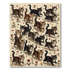 Whimsical Tabby Kitten Botanical Cream Rug