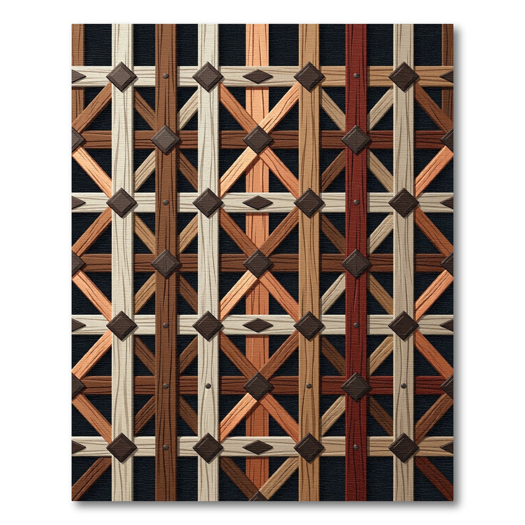 Rustic Brown Lattice Geometric Grid Rug