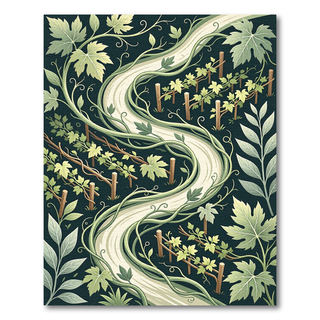 Elegant Sage Green Vineyard Leaf Swirl Rug