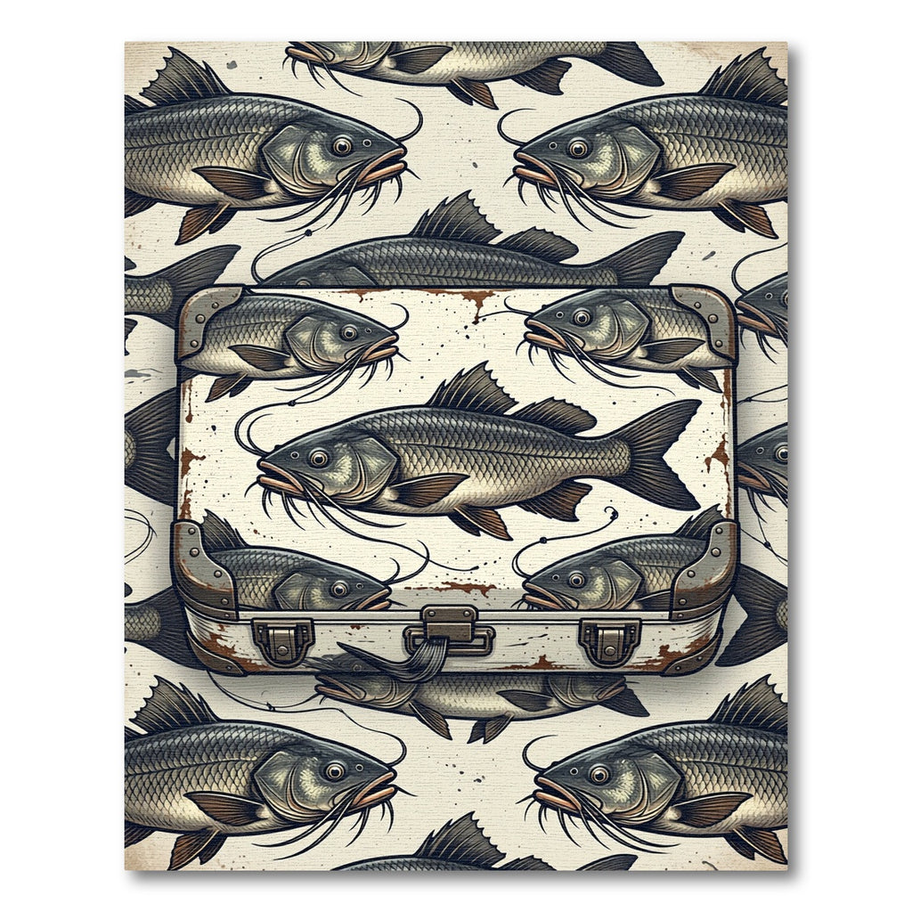 Vintage Illustration Catfish Suitcase Art Rug