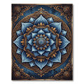 Elegant Navy Blue Floral Lotus Mandala Rug