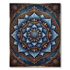 Elegant Navy Blue Floral Lotus Mandala Rug