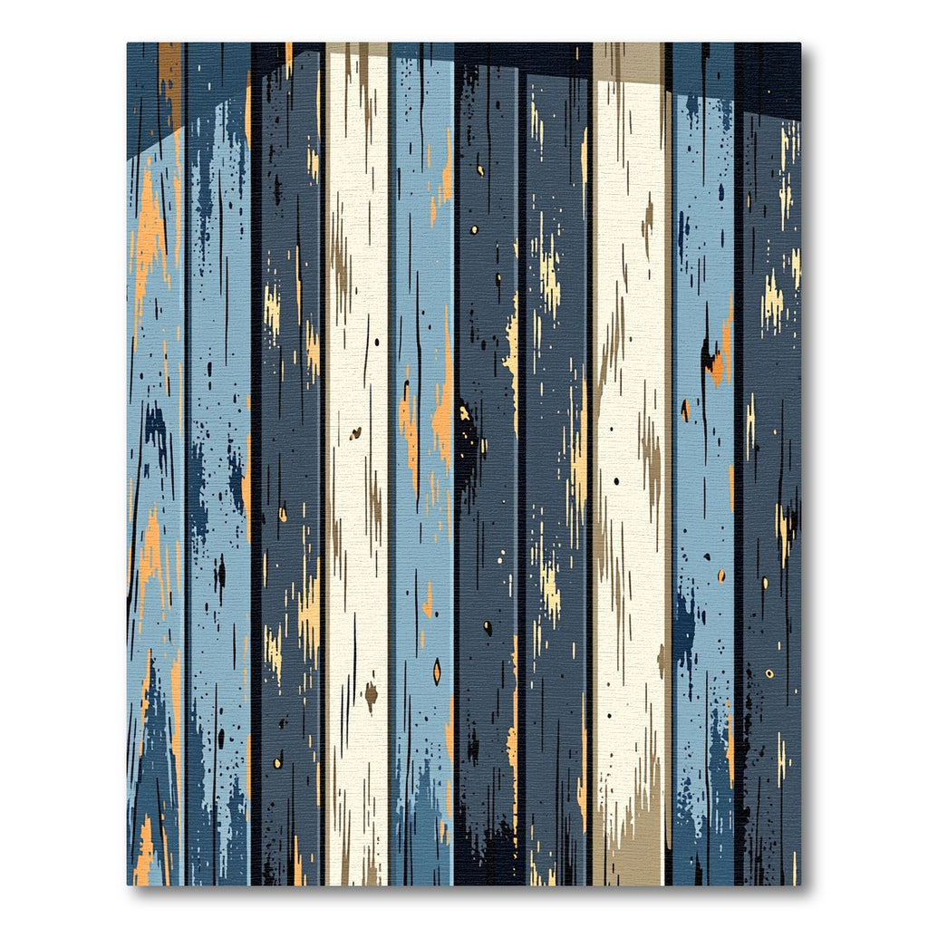 Rustic Navy and Cream Weathered Plank Rug