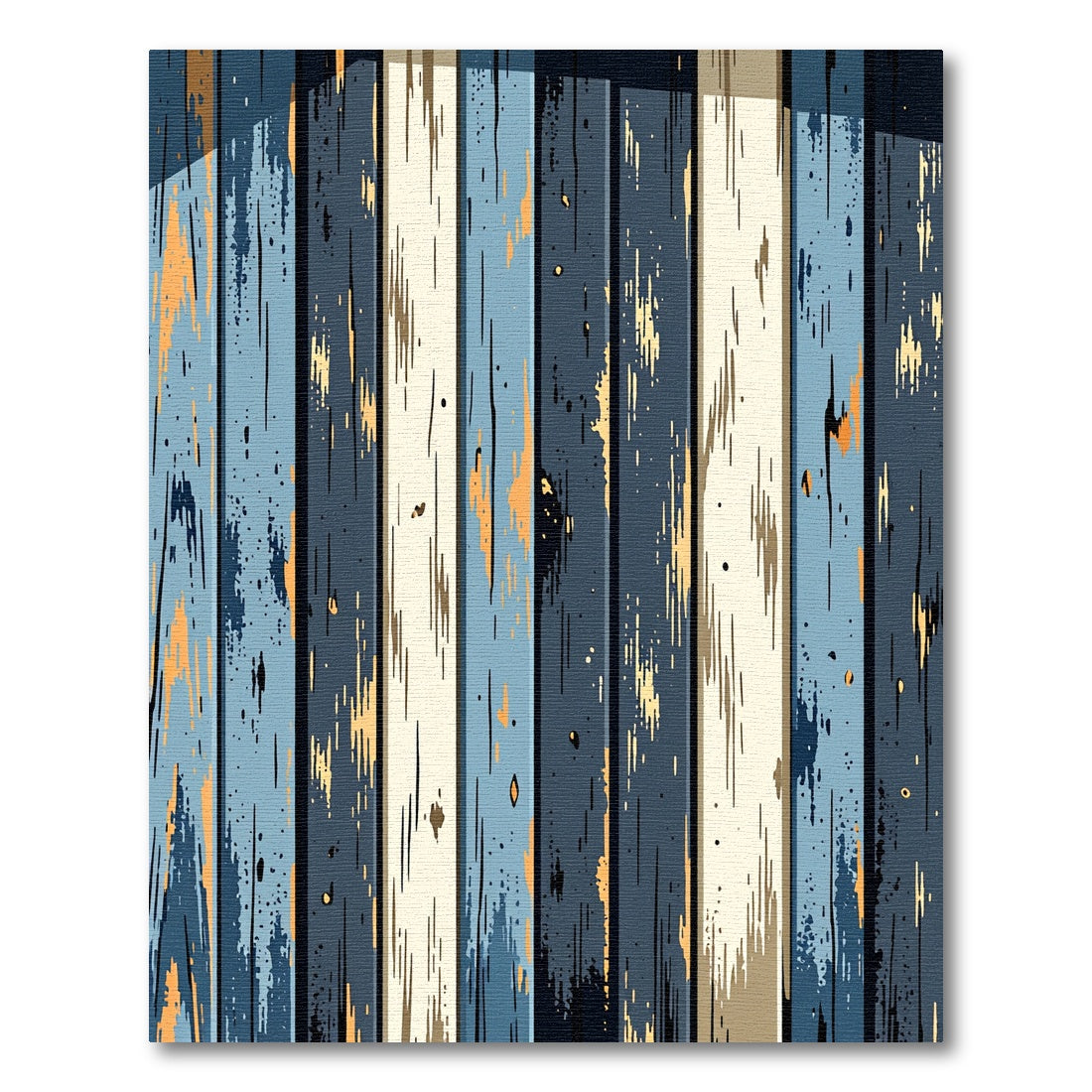 Rustic Navy and Cream Weathered Plank Rug