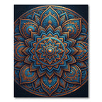 Intricate Golden Blue Lotus Mandala Rug
