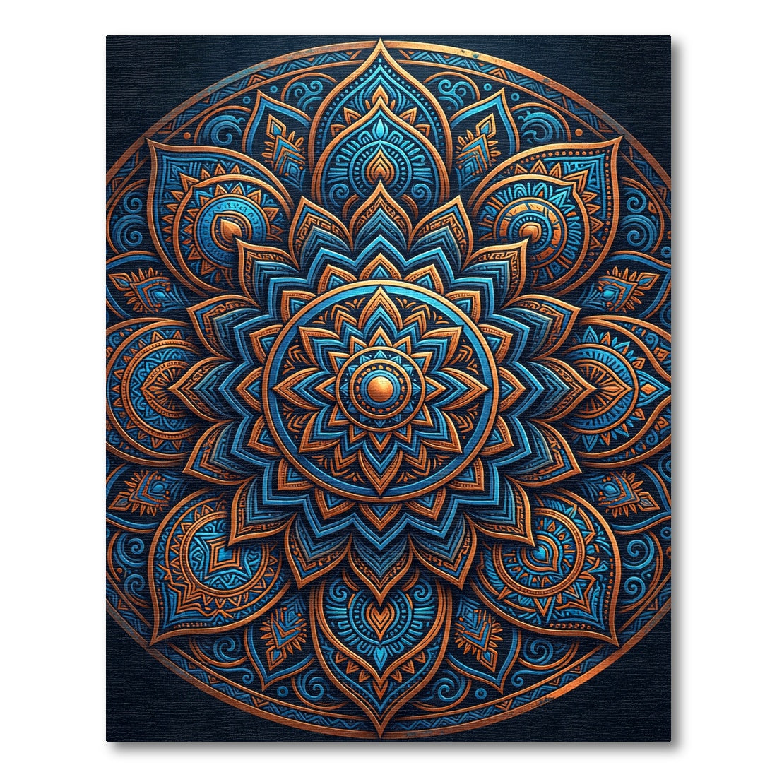 Intricate Golden Blue Lotus Mandala Rug