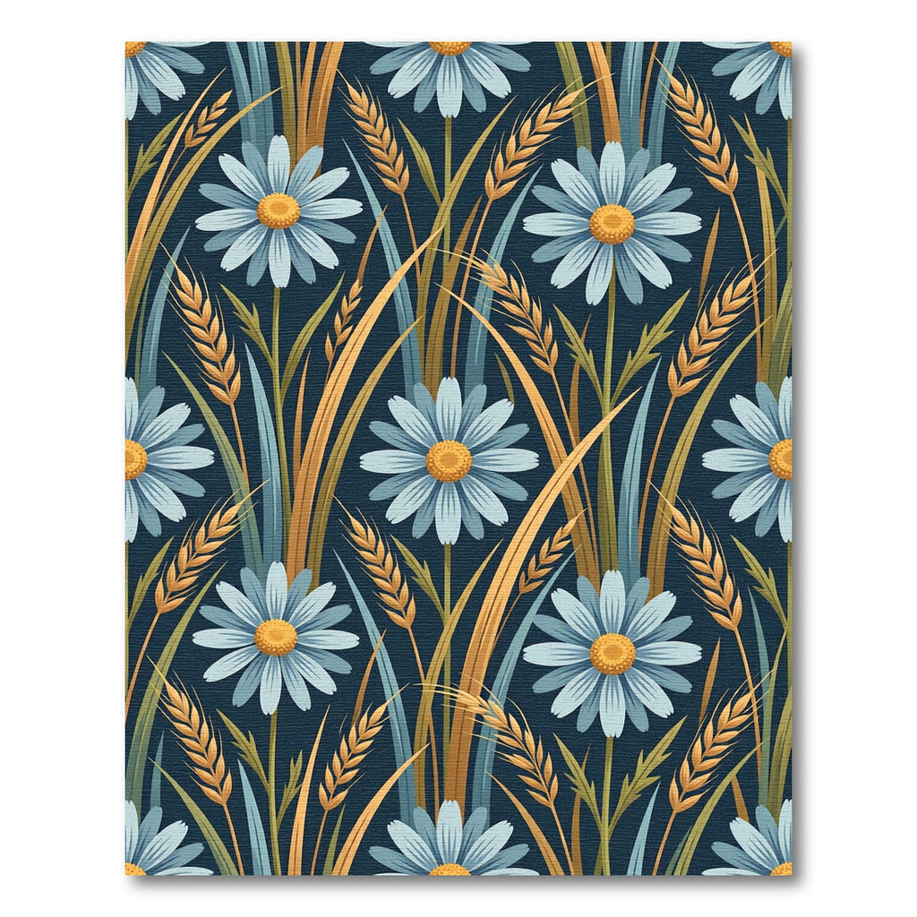 Blue Daisy Wheat Field Garden Rug