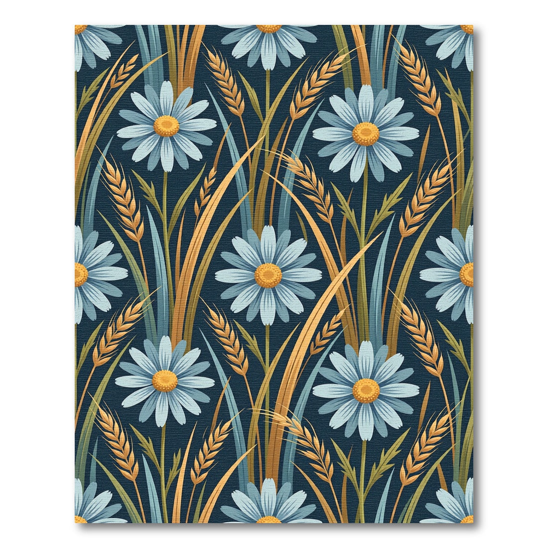 Blue Daisy Wheat Field Garden Rug