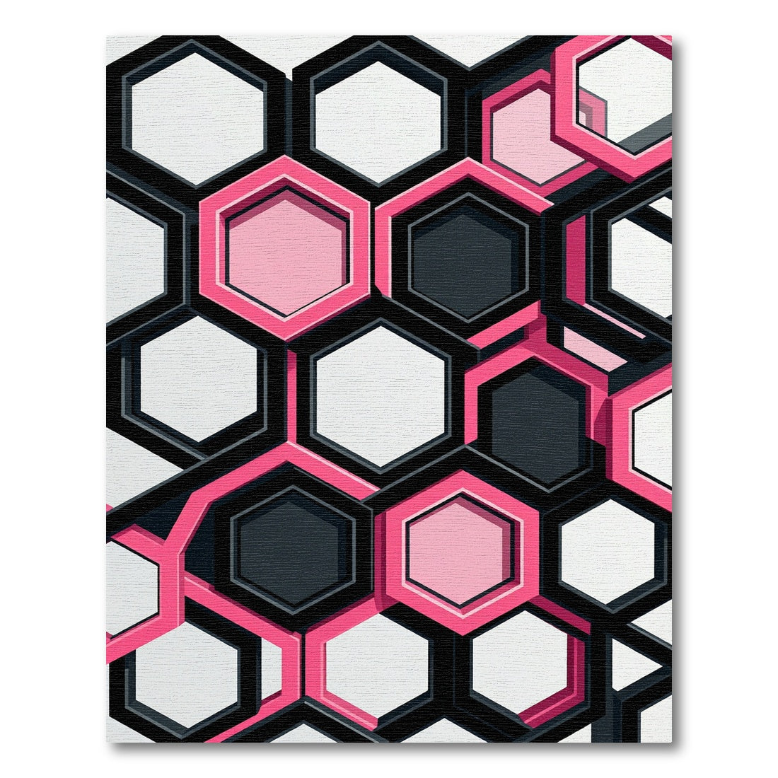 Modern Pink and Black Geometric Hexagon Rug