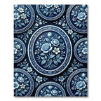 Classic Blue White Floral Oval Medallion Rug