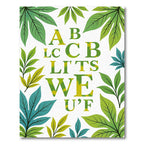 Tropical Green Leaf Alphabet Arrangement Rug