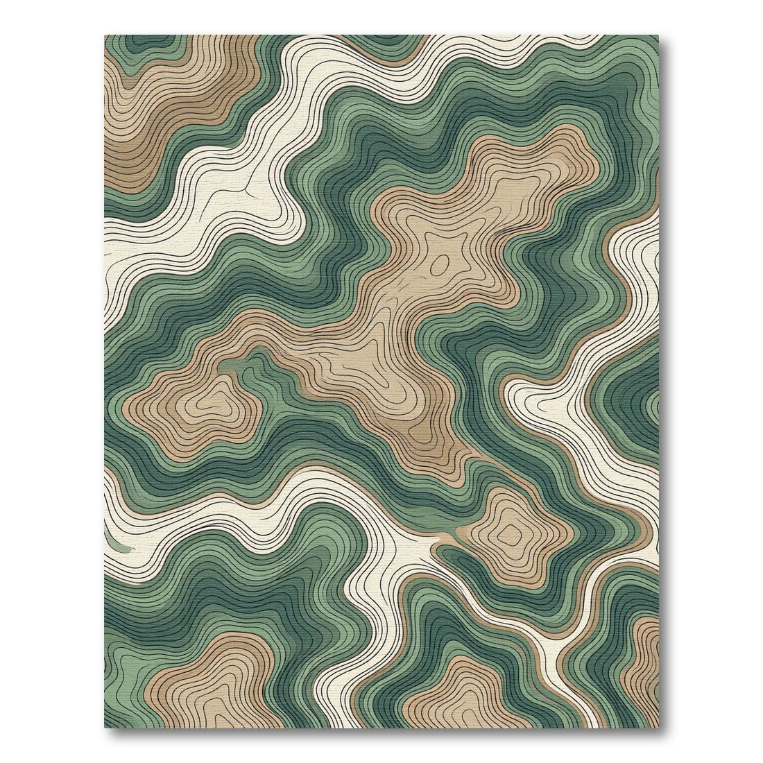 Earthy Green Topographic Contour Map Rug