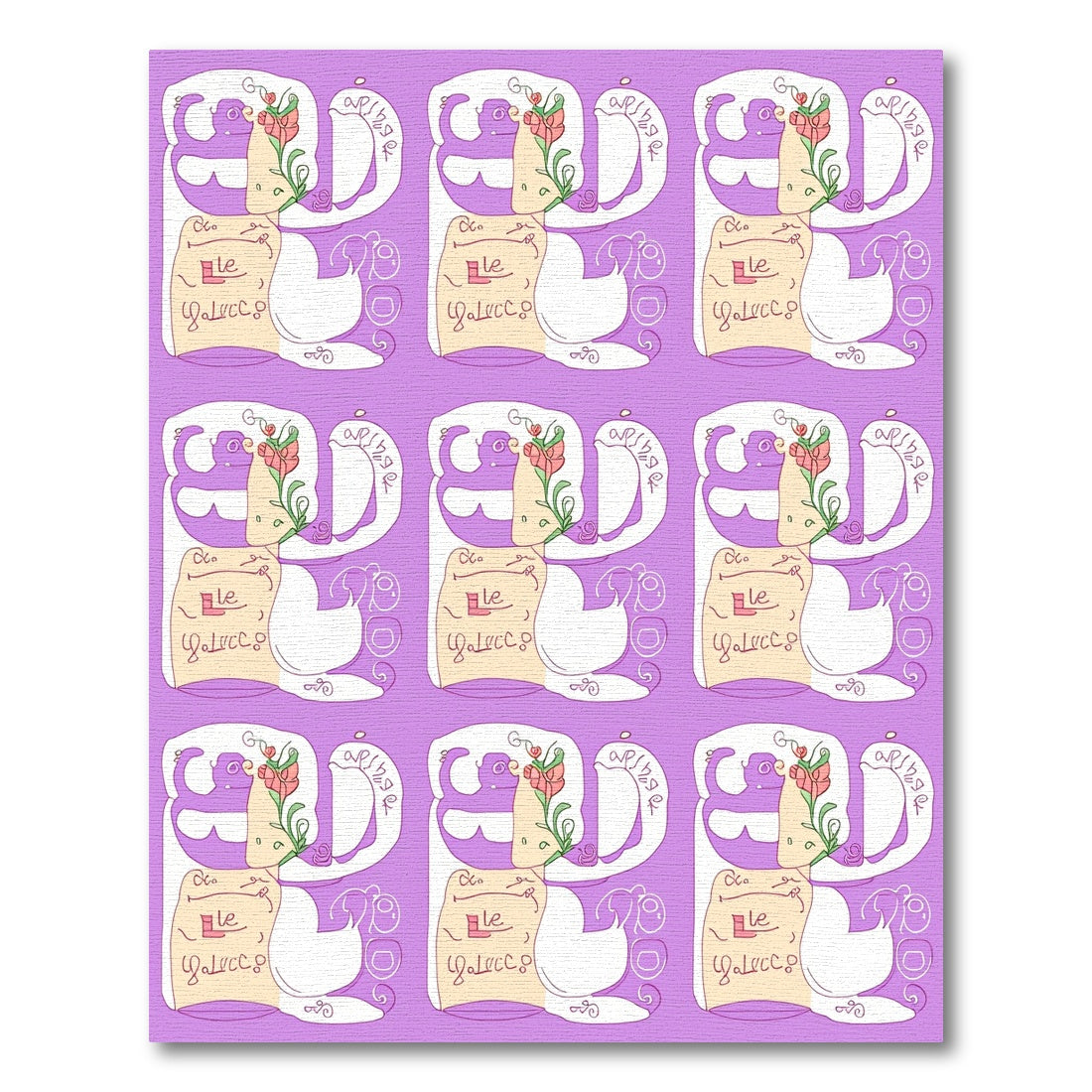 Playful Purple Floral Scroll Layout Rug