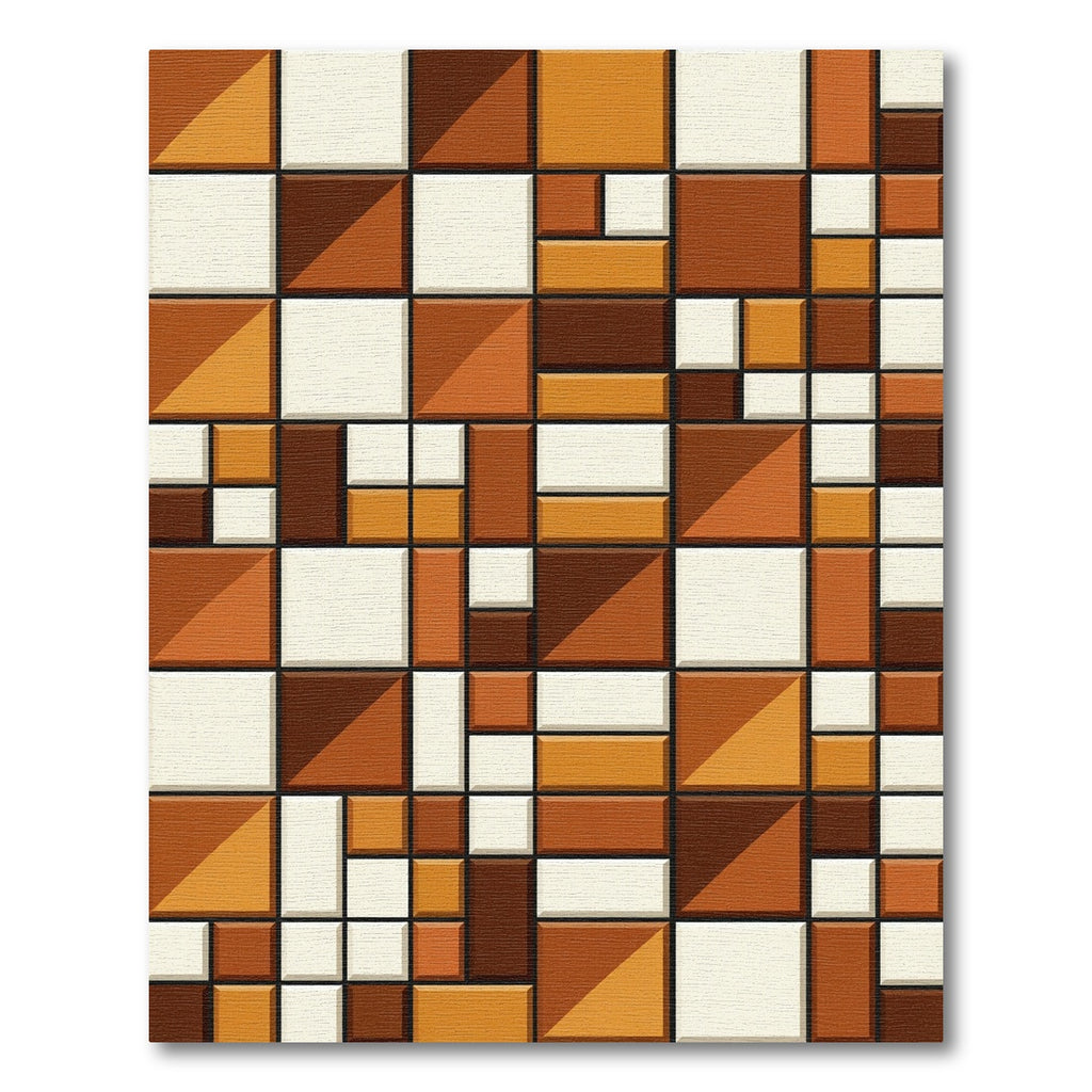 Mid Century Modern Ochre Brown Tile Rug