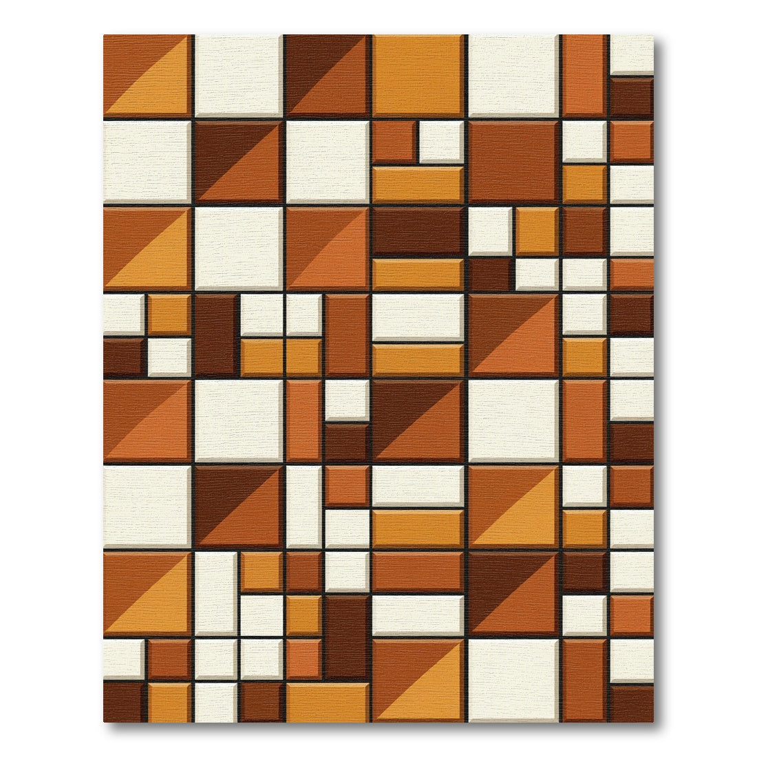 Mid Century Modern Ochre Brown Tile Rug