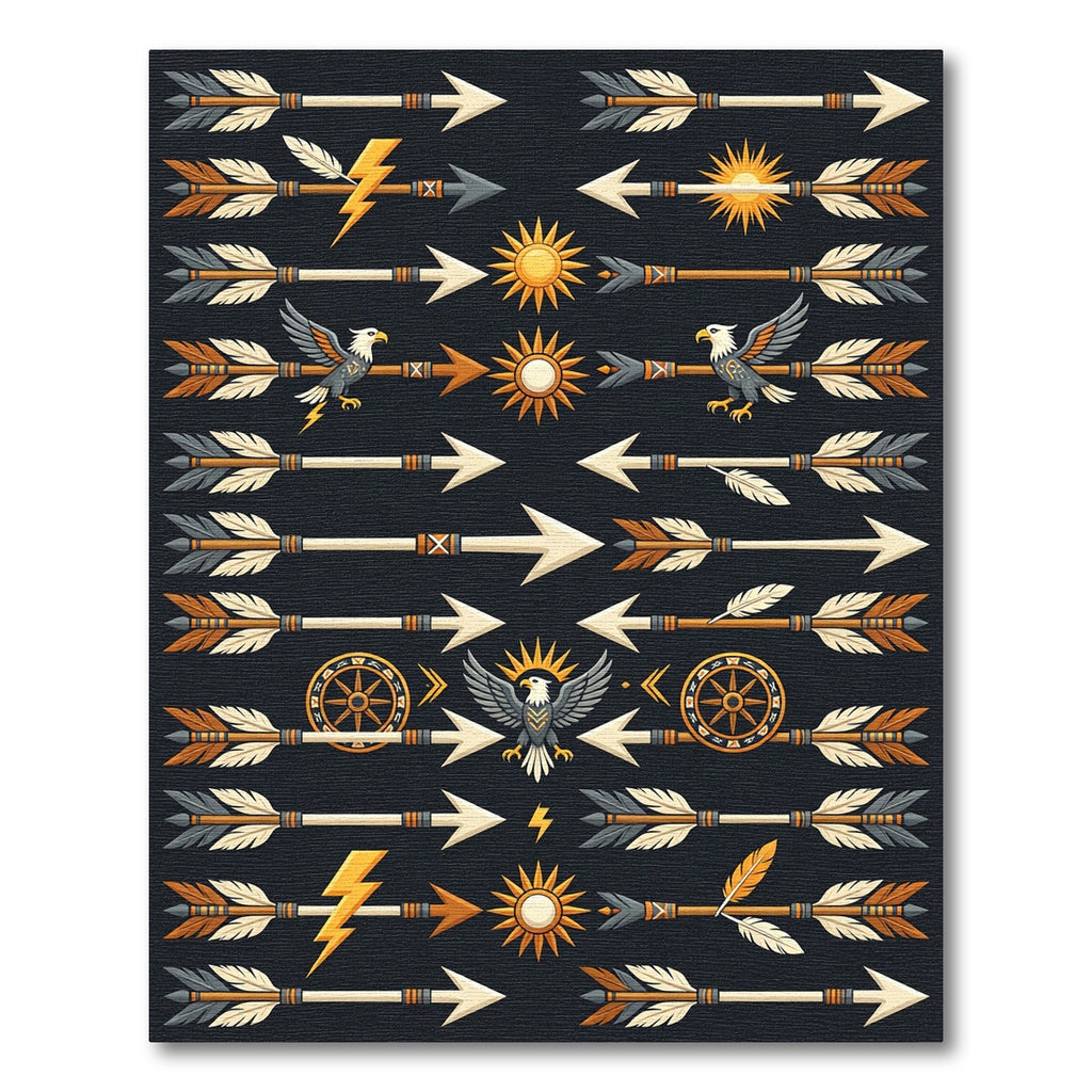 Native American Eagle Sun Arrow Motif Rug
