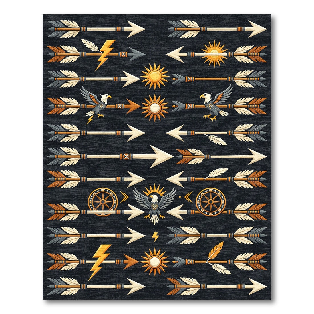 Native American Eagle Sun Arrow Motif Rug