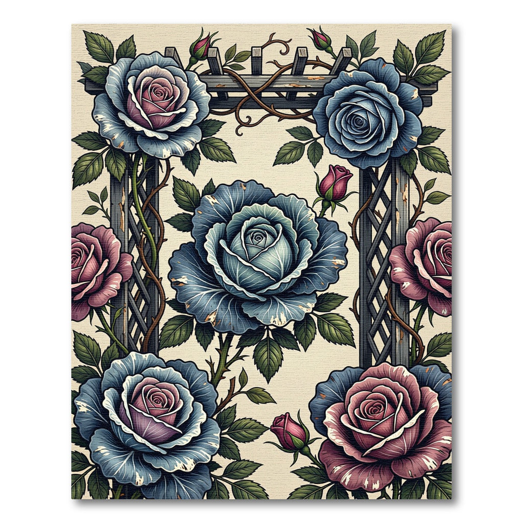 Gothic Blue and Mauve Rose Trellis Rug