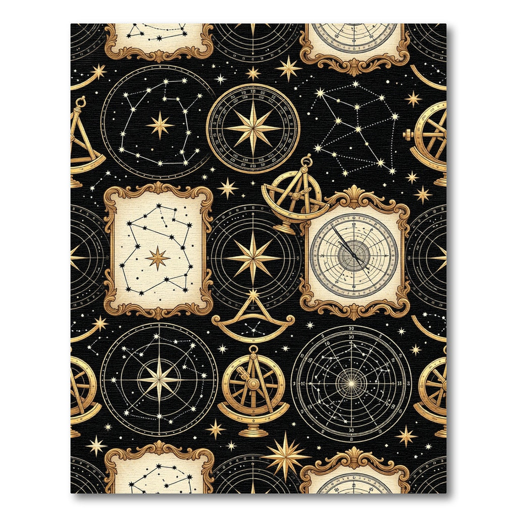 Golden Celestial Navigation Astrolabe Rug