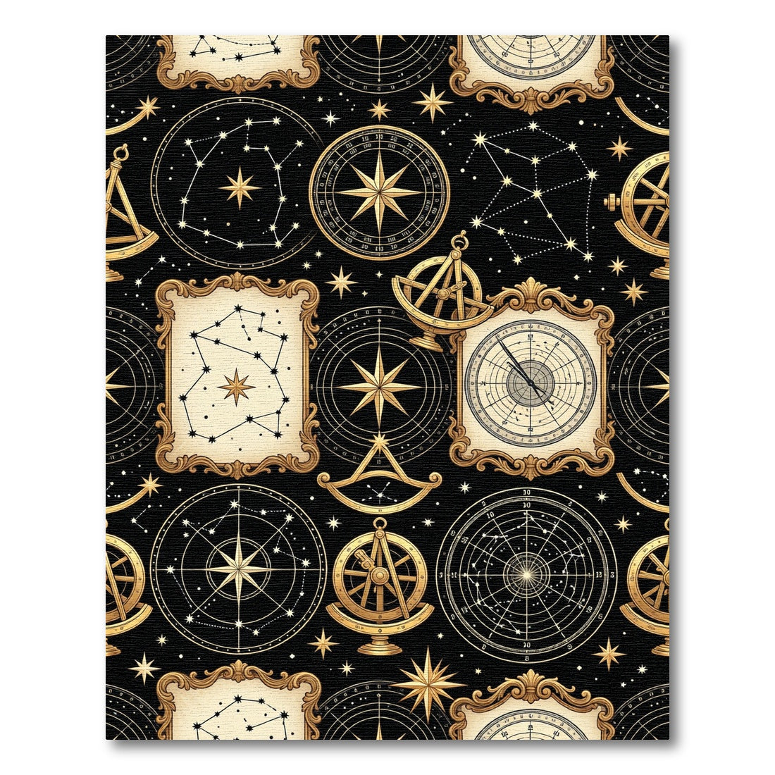 Golden Celestial Navigation Astrolabe Rug