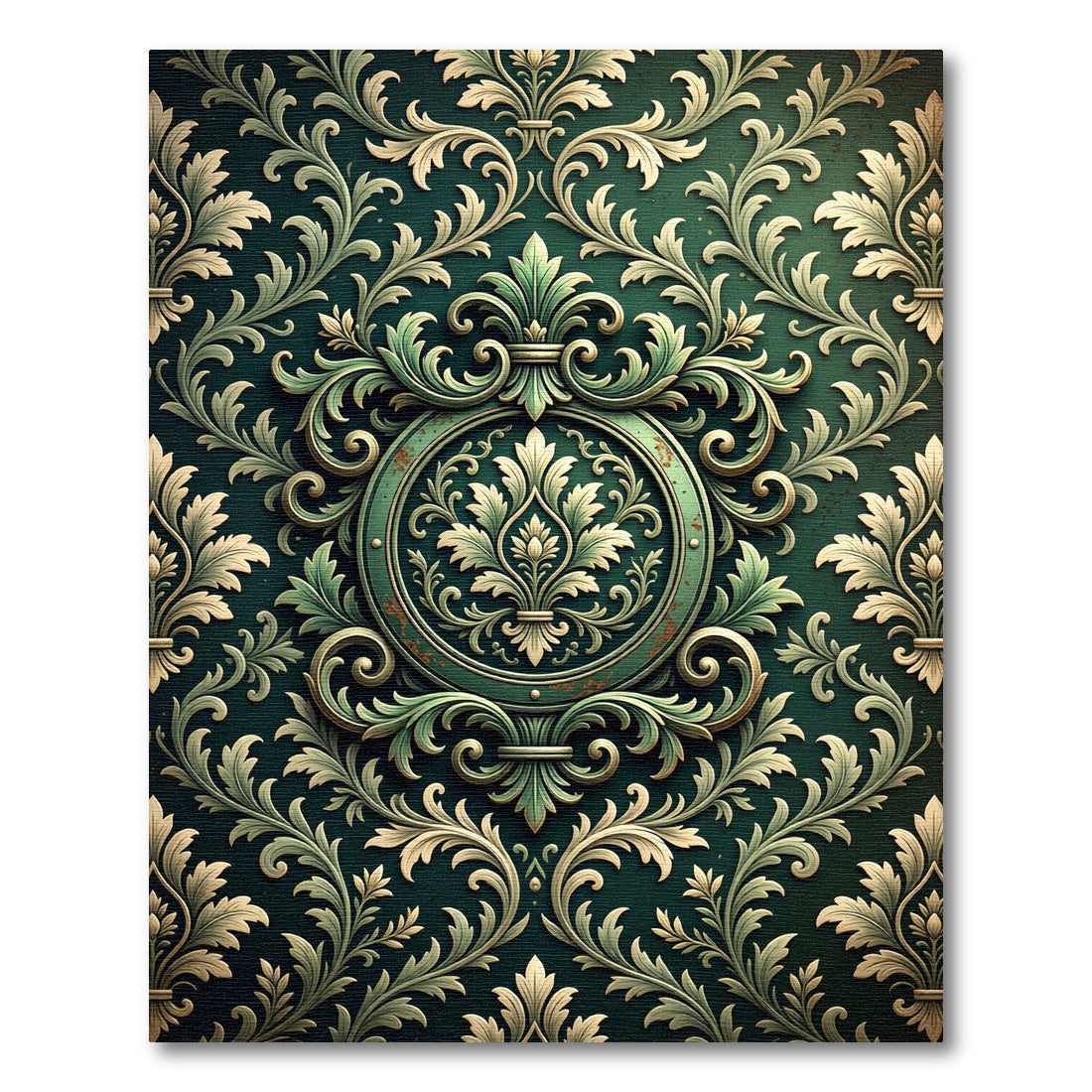 Emerald Ornate Damask Scroll Foliage Rug