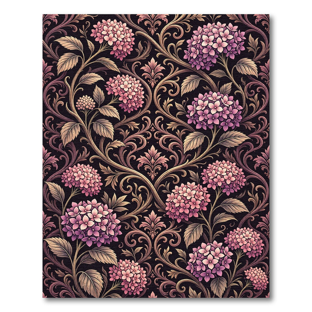 Elegant Plum Hydrangea Victorian Scroll Rug