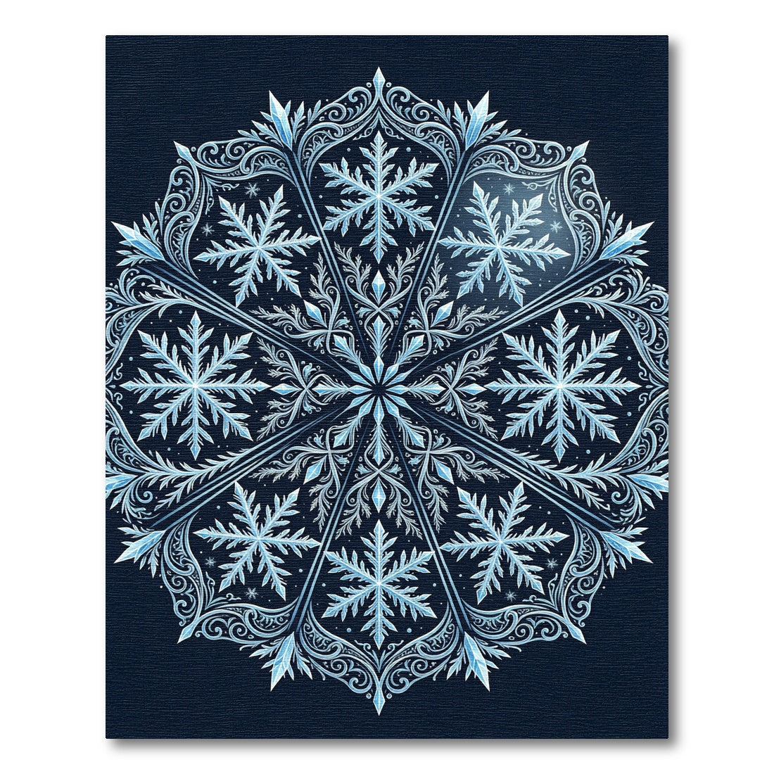 Icy Blue Winter Snowflake Medallion Rug