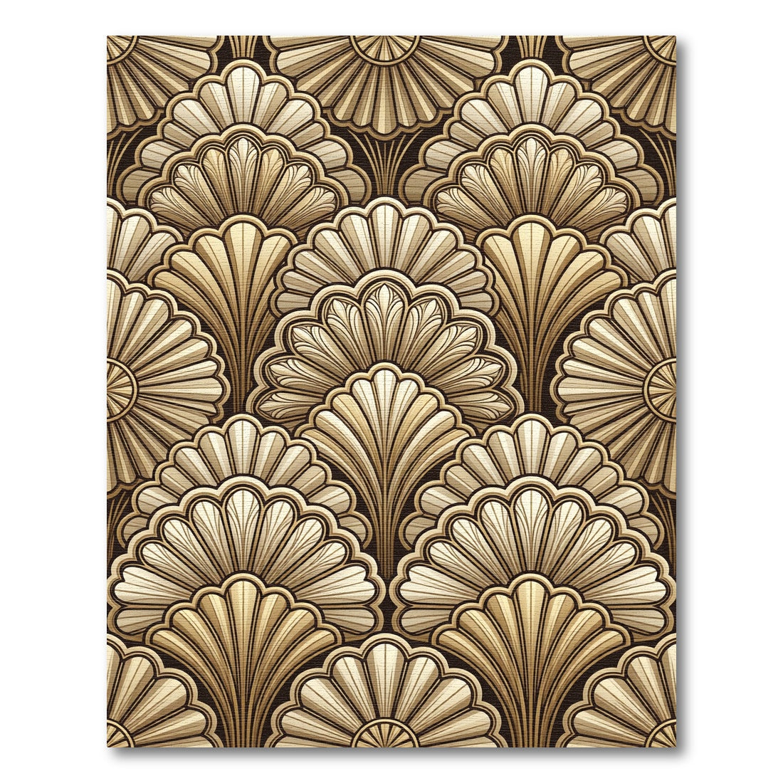 Golden Art Deco Fan Arrangement Rug