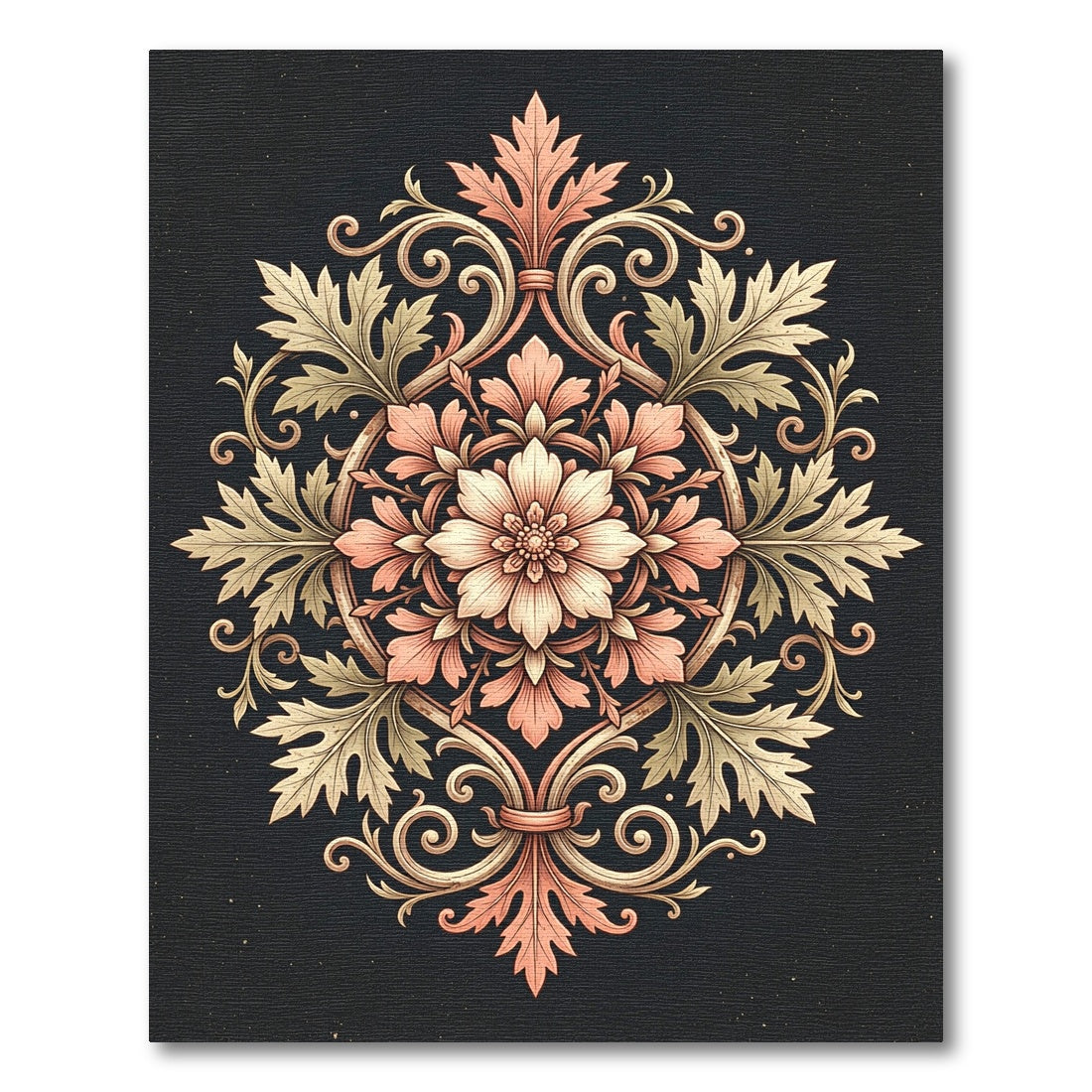 Vintage Coral and Gold Floral Scroll Rug
