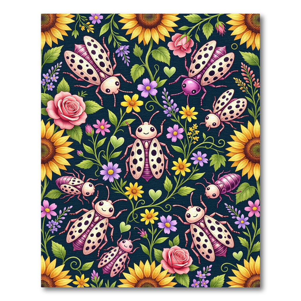 Charming Ladybugs Amongst Floral Garden Rug