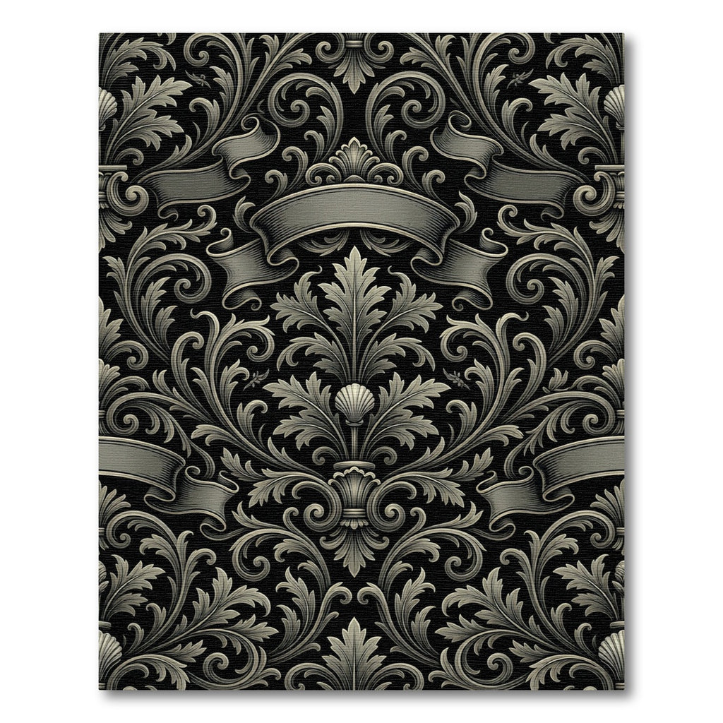 Gray Baroque Scroll Ribbon Rug