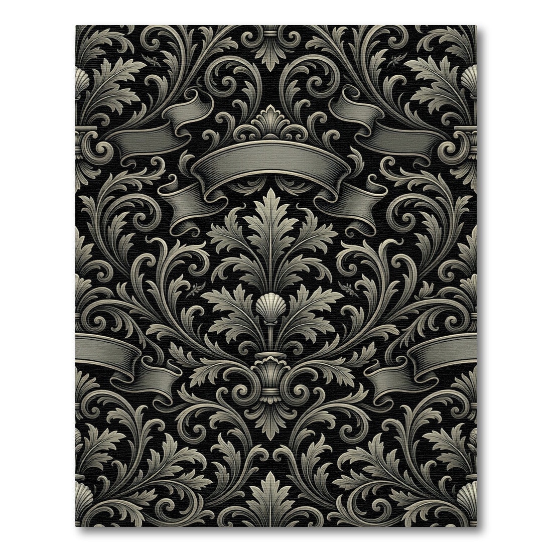 Gray Baroque Scroll Ribbon Rug