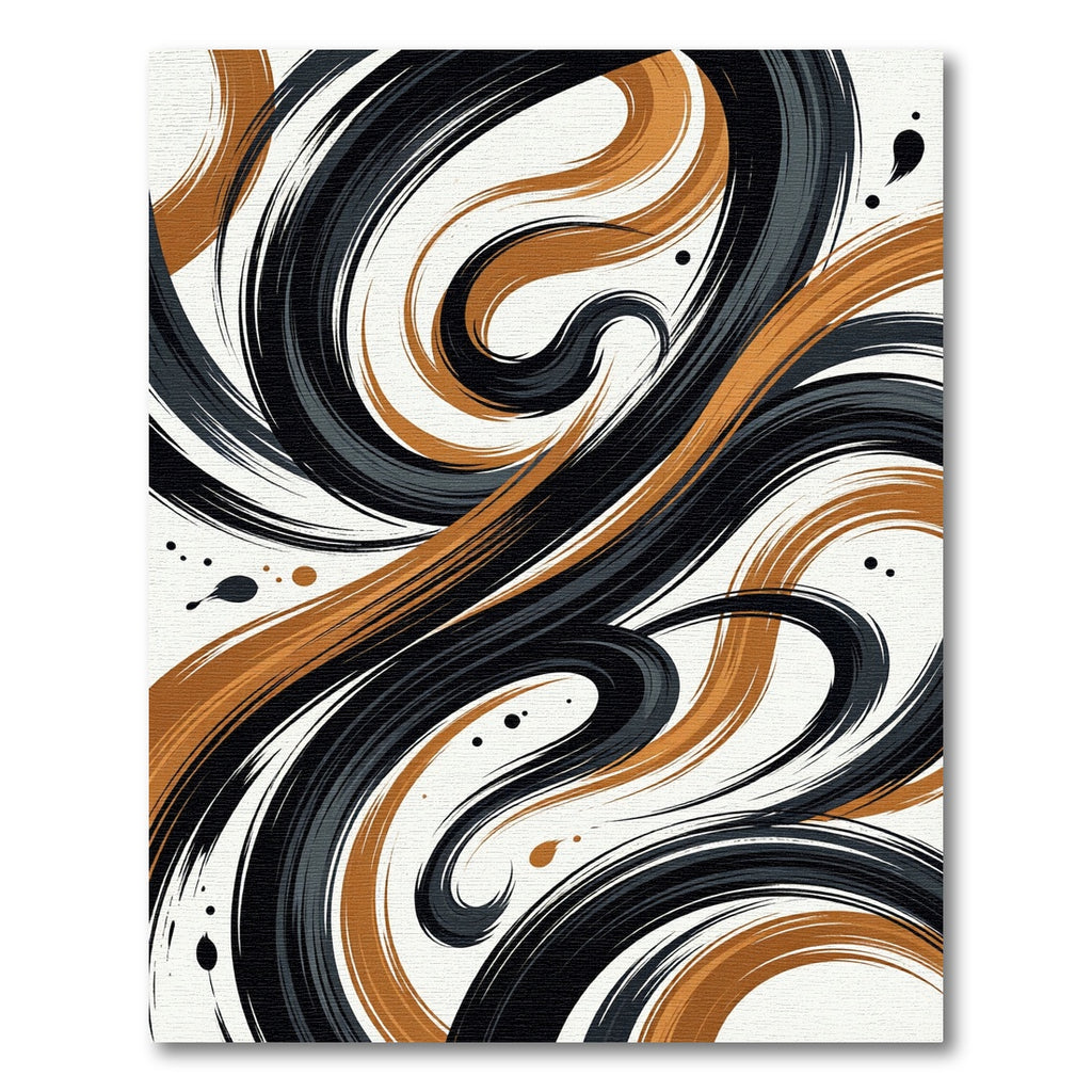 Modern Black and Copper Abstract Swirl Rug