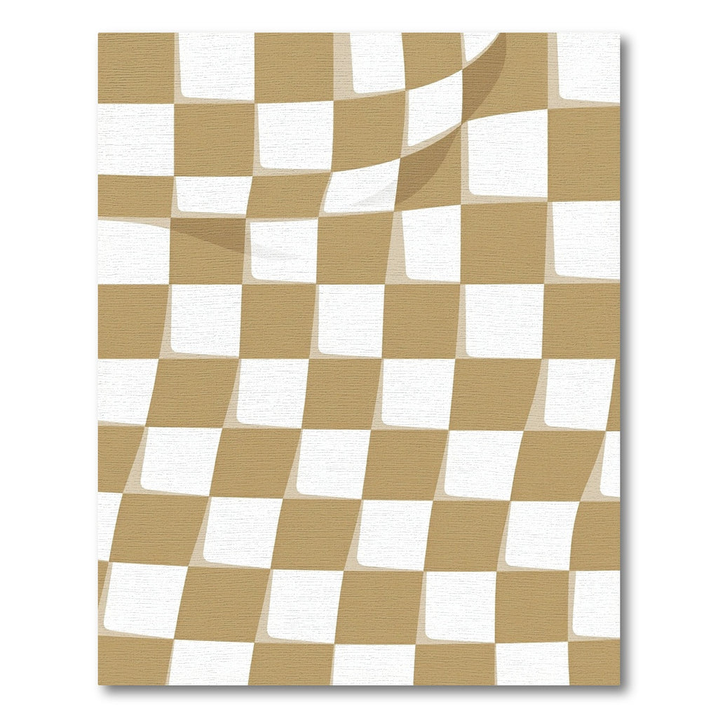 Golden White Woven Checkered Waves Rug