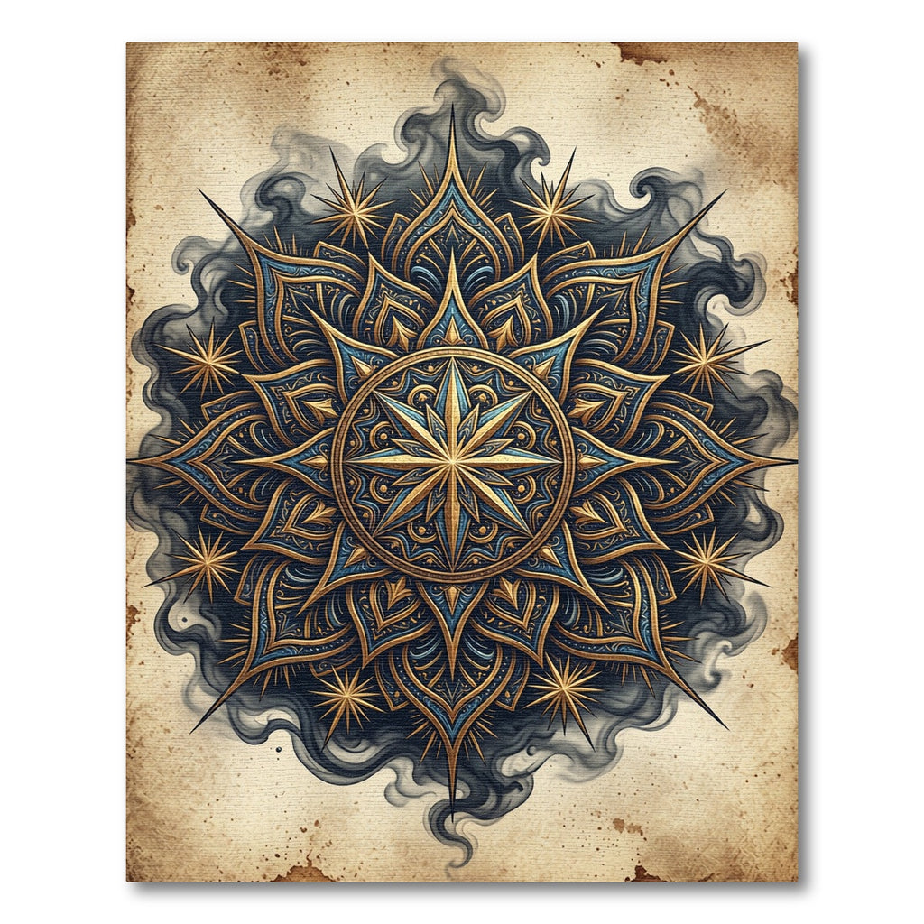 Ornate Gold Blue Majestic Star Rug