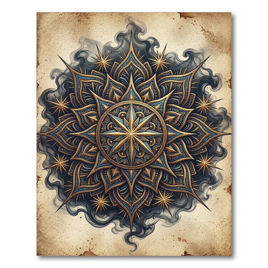 Ornate Gold Blue Majestic Star Rug