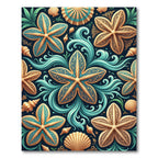Golden Starfish Aqua Waves Seashell Medallion Rug