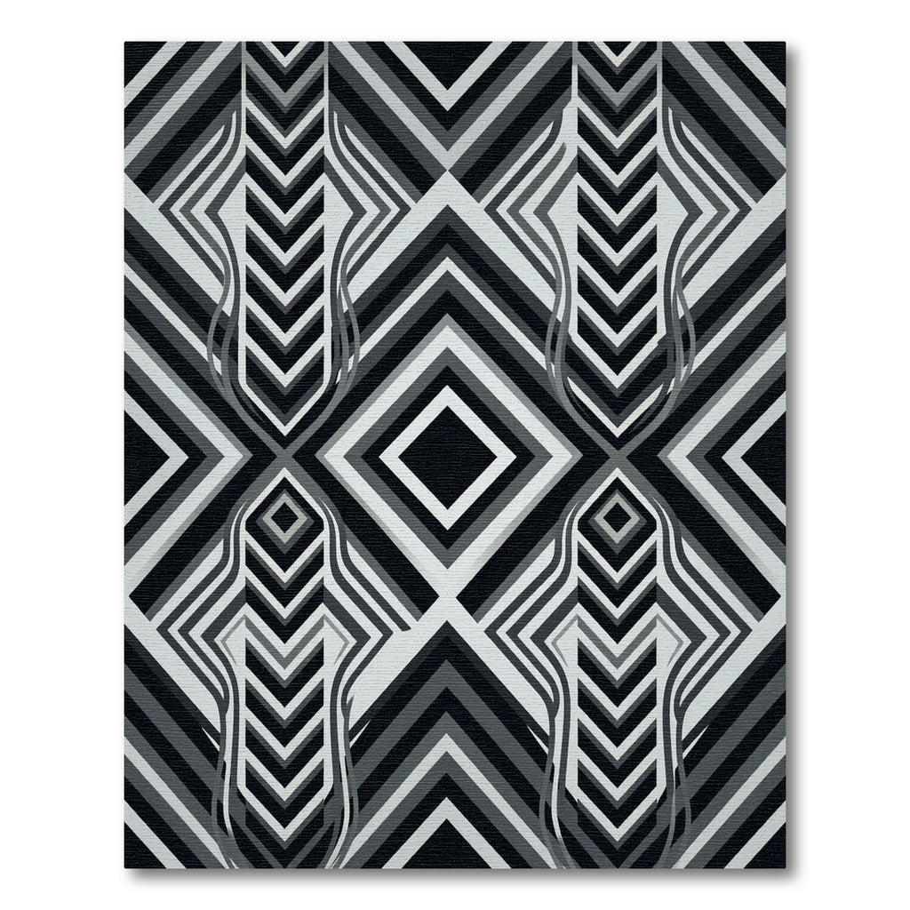 Monochrome Geometric Chevron Diamond Grid Rug