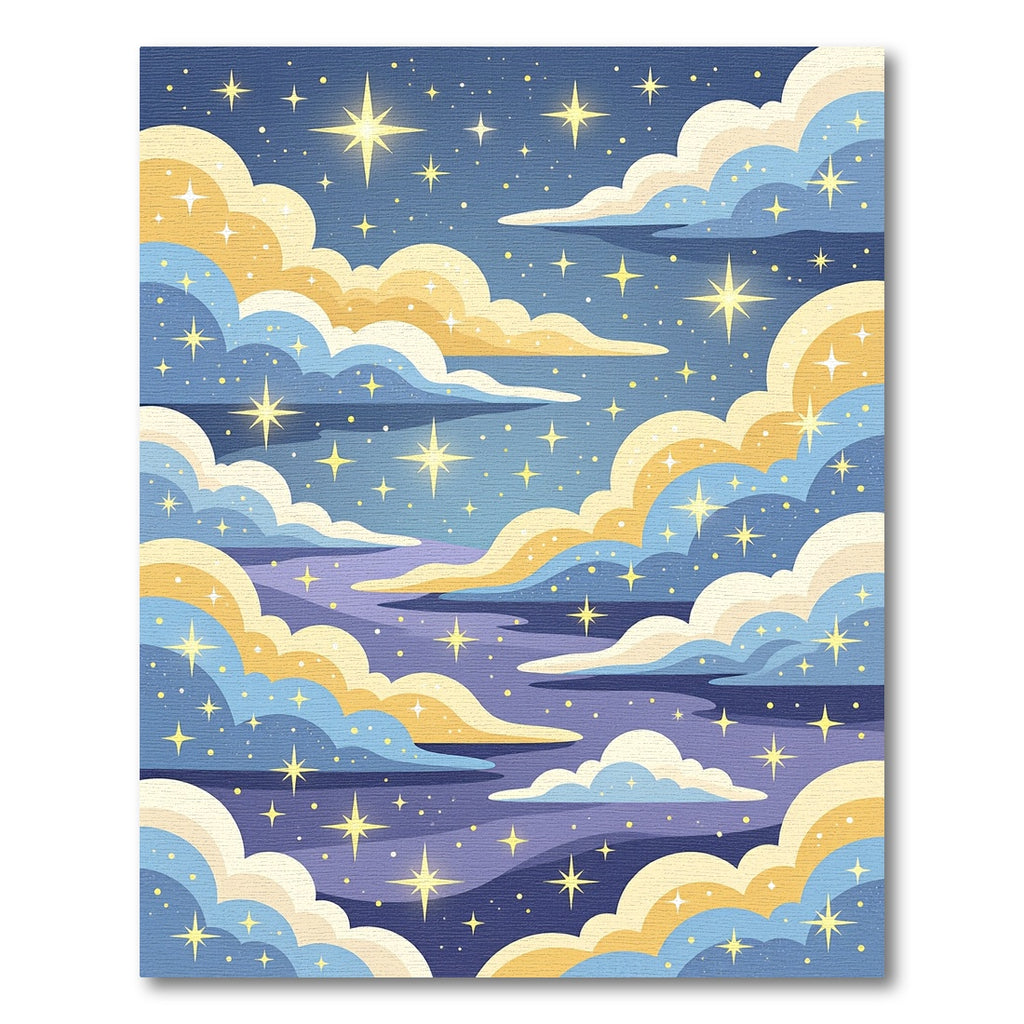 Golden Starry Night Sky Clouds Rug